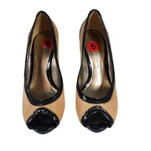 Tan Black Diane Von Furstenberg Calf Hair Peep Toe Heels Size 6